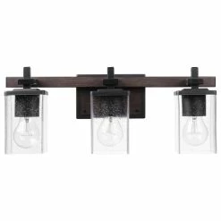 Best Sale ❤️ Globe Electric 3-Light Matte Black Vanity Light With Seeded Glass Shades ⭐