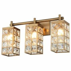 Best Pirce ✨ Whoselamp Modern 20 In. 3-Light Gold Wall Sconce Vanity Light With Crystal Cuboid Shade 🎉