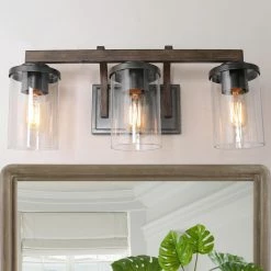 Best reviews of 😉 LALUZ 3-Light Modern Farmhouse Matte Black And Wood Grey Bathroom Vanity Lights ✨