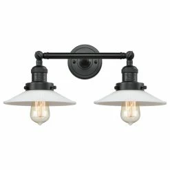 Discount 👏 Innovations Lighting Halophane 2-Light Bath Vanity-Light, Matte Black, Matte White Halophane 💯
