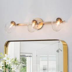Cheapest ✔️ LALUZ Modern 3 Light Rose Gold Vanity Light With Clear Glass Shade ❤️