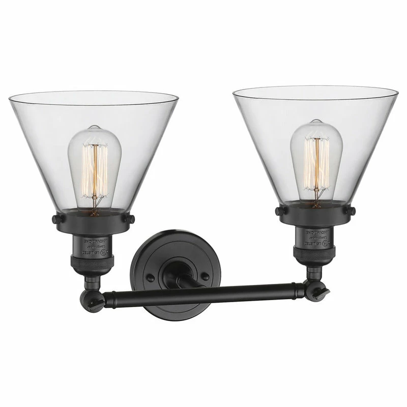 New 👏 Innovations Lighting Large Cone 2-Light LED Bath Fixture, Matte Black, Glass: Clear 🔔 2 New 👏 Innovations Lighting Large Cone 2-Light LED Bath Fixture, Matte Black, Glass: Clear 🔔 - Image 2
