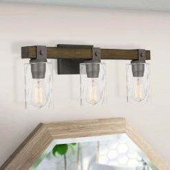 Coupon 😉 Starry Sky Trading Inc 3-Light 24'' Vanity Light Artisan Iron And Wood Finish Clear Glass Shade 🛒 -Progress Lighting Shop 430152120019df63 7311 w800 h800 b0 p0