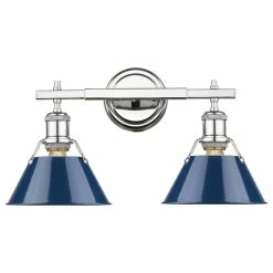 Cheapest 🧨 Golden Lighting 3306-BA2 CH-NVY Orwell 2 Light Bath Vanity, Chrome 🔥