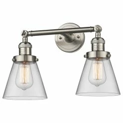 Discount 😍 Innovations Lighting Small Cone 2-Light LED Bath Fixture, Brushed Satin Nickel, Glass: Clear 🤩