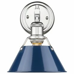 Deals 🔥 Golden Lighting Orwell CH 1-Light Bath Vanity, Chrome With Navy Blue Shade 🎁