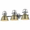Buy 👍 Golden Lighting Duncan 3 Light Bath Vanity, Chrome With Aged Brass 👍