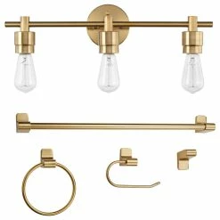 Buy 💯 Globe Electric Alexandria 5-Piece Matte Brass Bathroom Set With 3-Light Vanity Light 🥰