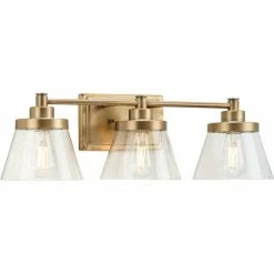 Discount ⌛ Progress Lighting Hinton 3-Light Vintage Brass Clear Seeded Glass Bath Vanity Light ✔️