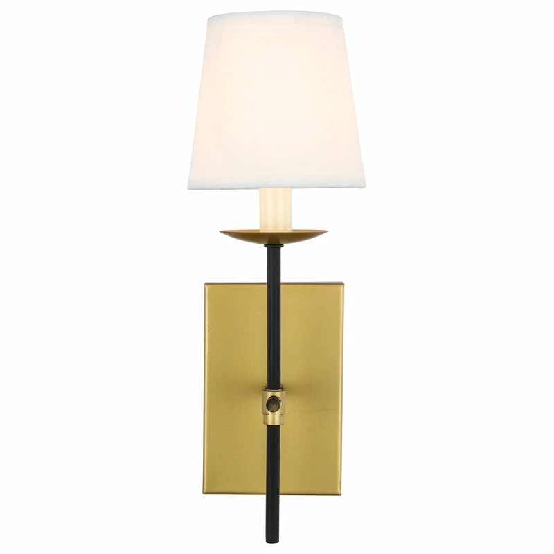 Budget ๐ Elegant Furniture & Lighting Black Finish And White Shade 1-Light Wall Sconce, Brass And Black ๐ 1 Budget ๐ Elegant Furniture & Lighting Black Finish And White Shade 1-Light Wall Sconce, Brass And Black ๐