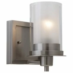 Outlet 😀 Designers Impressions Juno Satin Nickel 1 Light Wall Sconce Bathroom Fixture 🎁