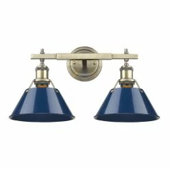 Best reviews of 👍 Golden Lighting Orwell AB 2-Light Bath Vanity Aged Brass With Navy Blue Shade 😍