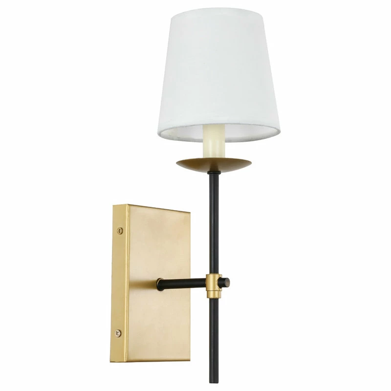 Budget ๐ Elegant Furniture & Lighting Black Finish And White Shade 1-Light Wall Sconce, Brass And Black ๐ 2 Budget ๐ Elegant Furniture & Lighting Black Finish And White Shade 1-Light Wall Sconce, Brass And Black ๐ - Image 2