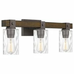 Coupon 😉 Starry Sky Trading Inc 3-Light 24'' Vanity Light Artisan Iron And Wood Finish Clear Glass Shade 🛒