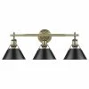 Brand new 😀 Golden Lighting Orwell 3-Light Bath Vanity, Aged Brass With Black Shade 🎉