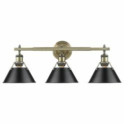 Brand new 😀 Golden Lighting Orwell 3-Light Bath Vanity, Aged Brass With Black Shade 🎉