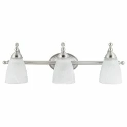 Hot Sale 🧨 Globe Electric Diana 3-Light Exclusive Satin Nickel And Alabaster Vanity Light 😉