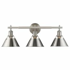 Promo 👏 Golden Lighting Orwell 3-Light Bath Vanity, Pewter 🧨