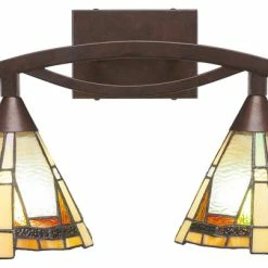 Best Pirce ✔️ Toltec Lighting Bow 2-Light Bath Bar, Bronze Finish With 7" Zion Art Glass, Bronze 🔔