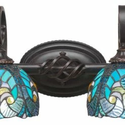 Best Sale 👏 Toltec Lighting Elegante 2-Light Bath Bar, Dark Granite With 7" Turquoise Cypress Tiffany Glass 🎁