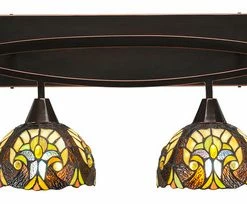 Discount 😉 Toltec Lighting Bow 4-Light Bath Bar, With 7" Ivory Cypress Art Glass, Black Copper ⌛