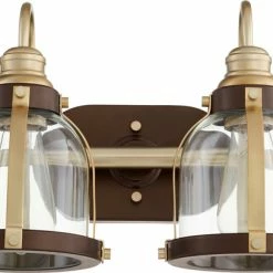 Best Sale 🧨 Quorum International 2-Light Banded Dome Vanity Fixture, Aged Brass With Oiled Bronze 🎁