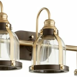 Buy ⭐ Quorum International 3-Light Banded Dome Vanity Fixture, Aged Brass With Oiled Bronze 👏
