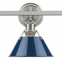 Deals 😍 Golden Lighting Orwell PW 3-Light Bath Vanity, Pewter With Navy Blue Shades 🥰