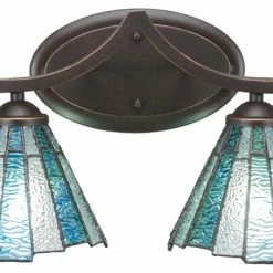 Promo 🔥 Toltec Lighting Zilo 2 Light Bath Bar, 7" Sea Ice Tiffany Glass 😀